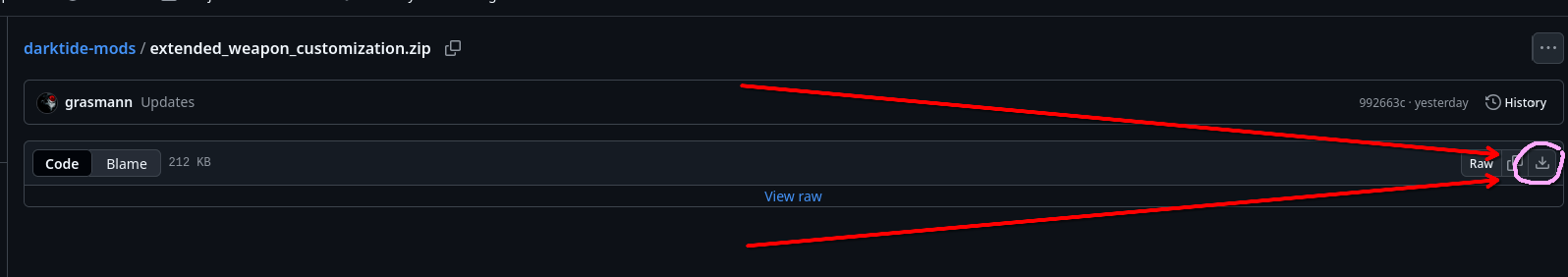 Pointing to the download button